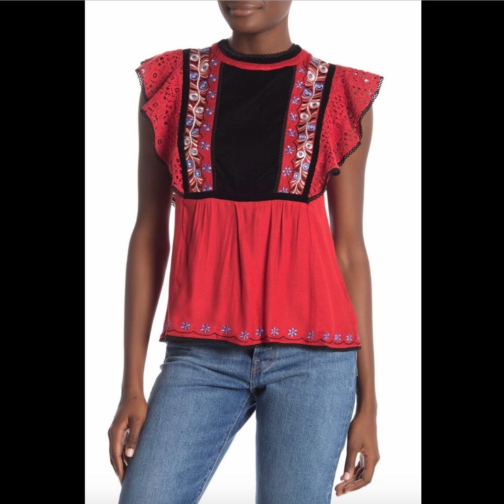 NWD $220 Love Sam Floral Embroidered Blouse XS